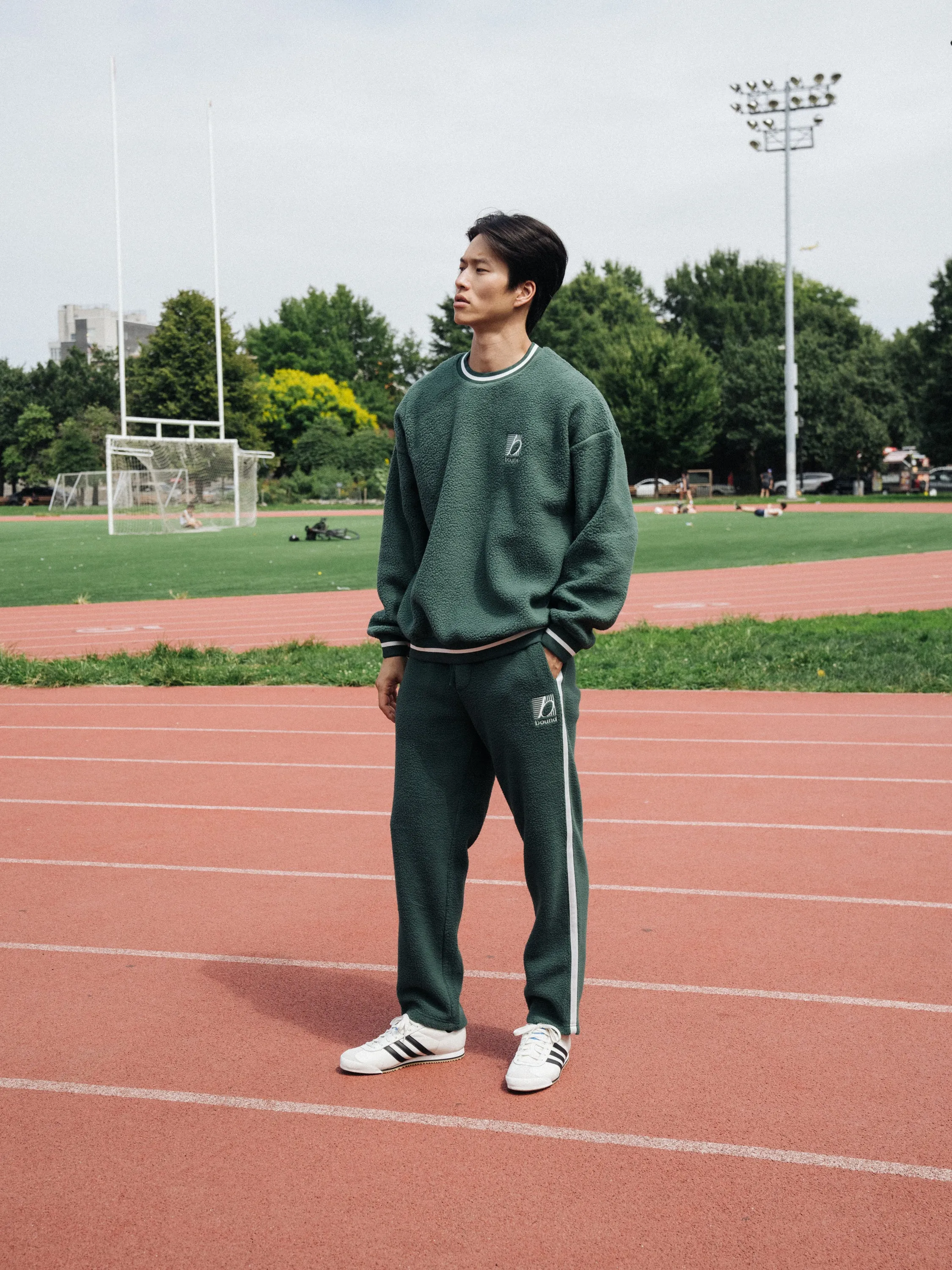 REVERSE FLEECE GRID STRAIGHT JOGGERS - BOTTLE GREEN