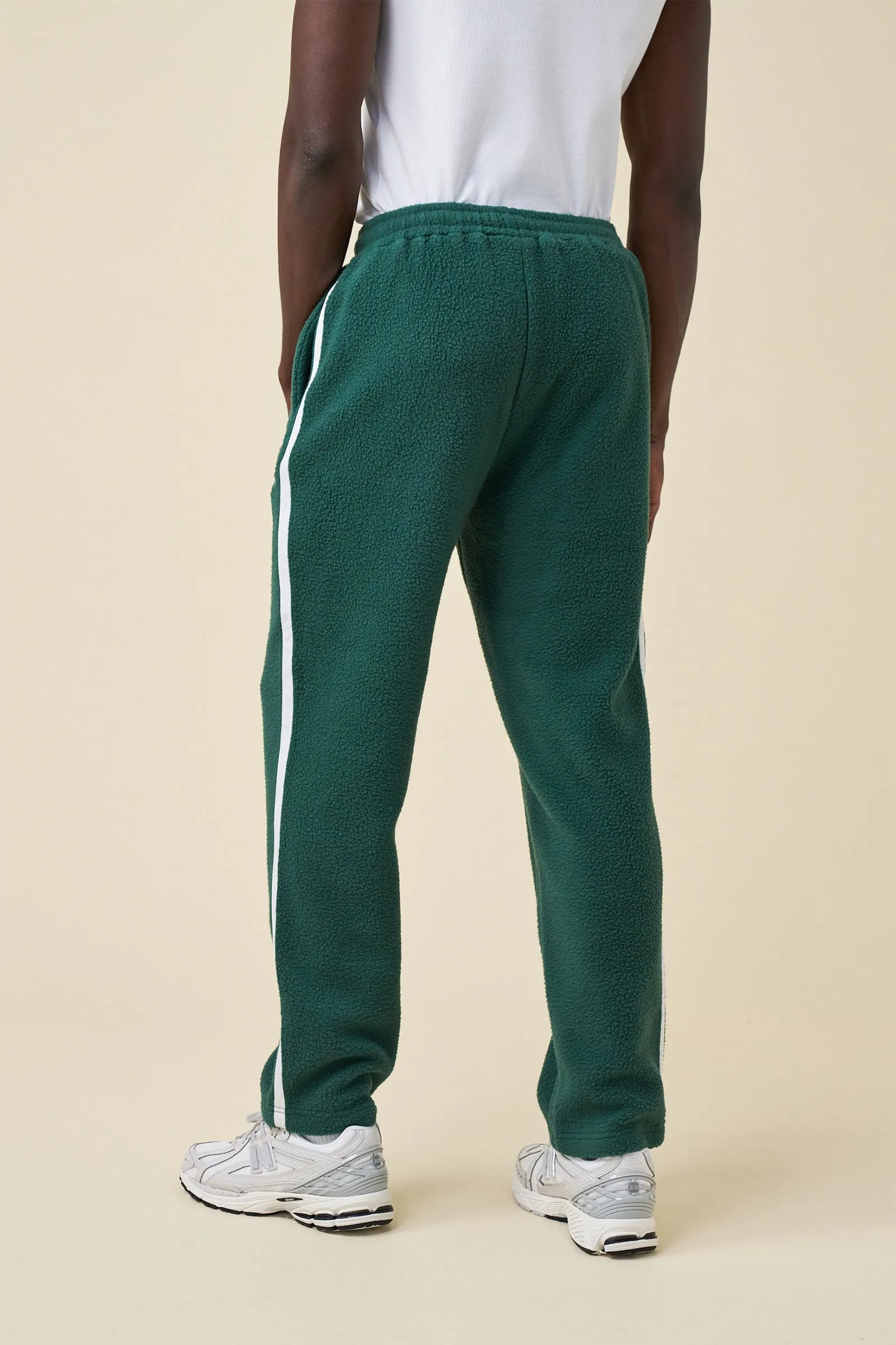 REVERSE FLEECE GRID STRAIGHT JOGGERS - BOTTLE GREEN