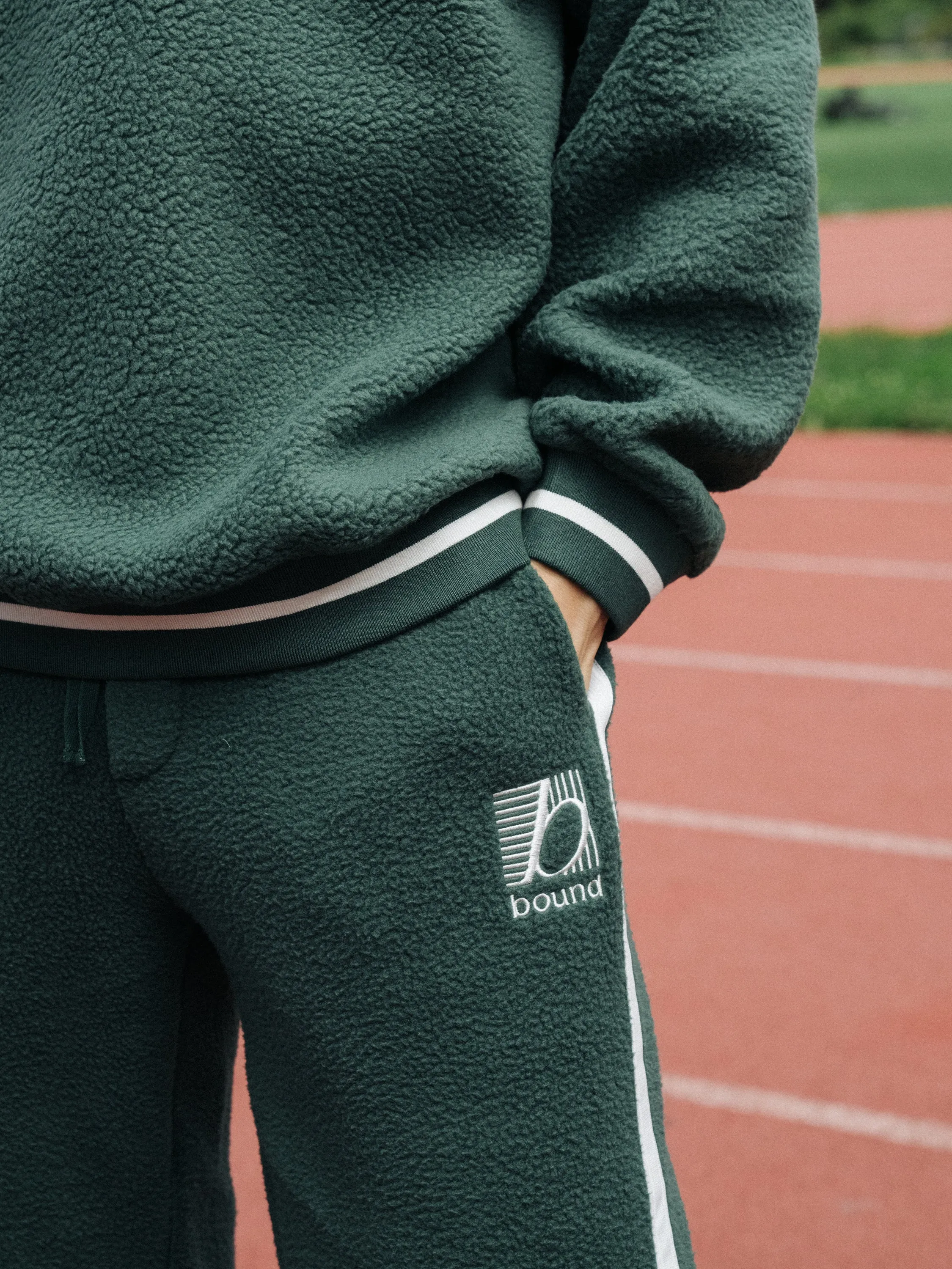 REVERSE FLEECE GRID STRAIGHT JOGGERS - BOTTLE GREEN