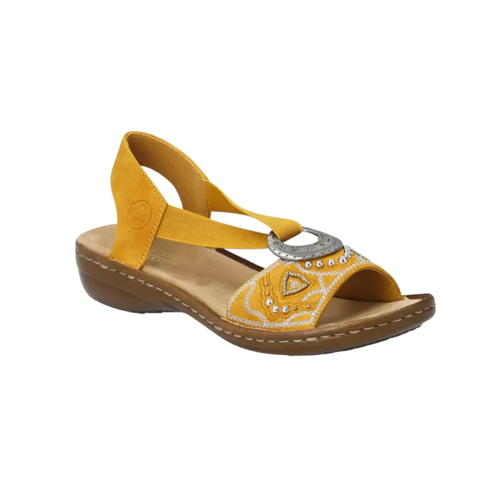 RIEKER SLINGBACK FLAT WITH ORNAMENT MUSTARD - WOMENS