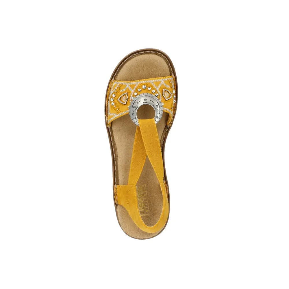 RIEKER SLINGBACK FLAT WITH ORNAMENT MUSTARD - WOMENS