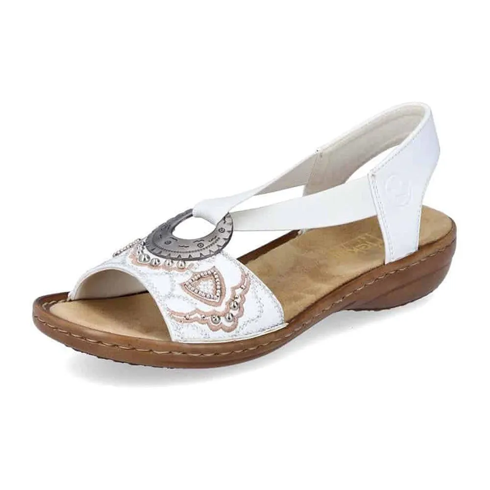 RIEKER SLINGBACK FLAT WITH ORNAMENT WHITE - WOMENS