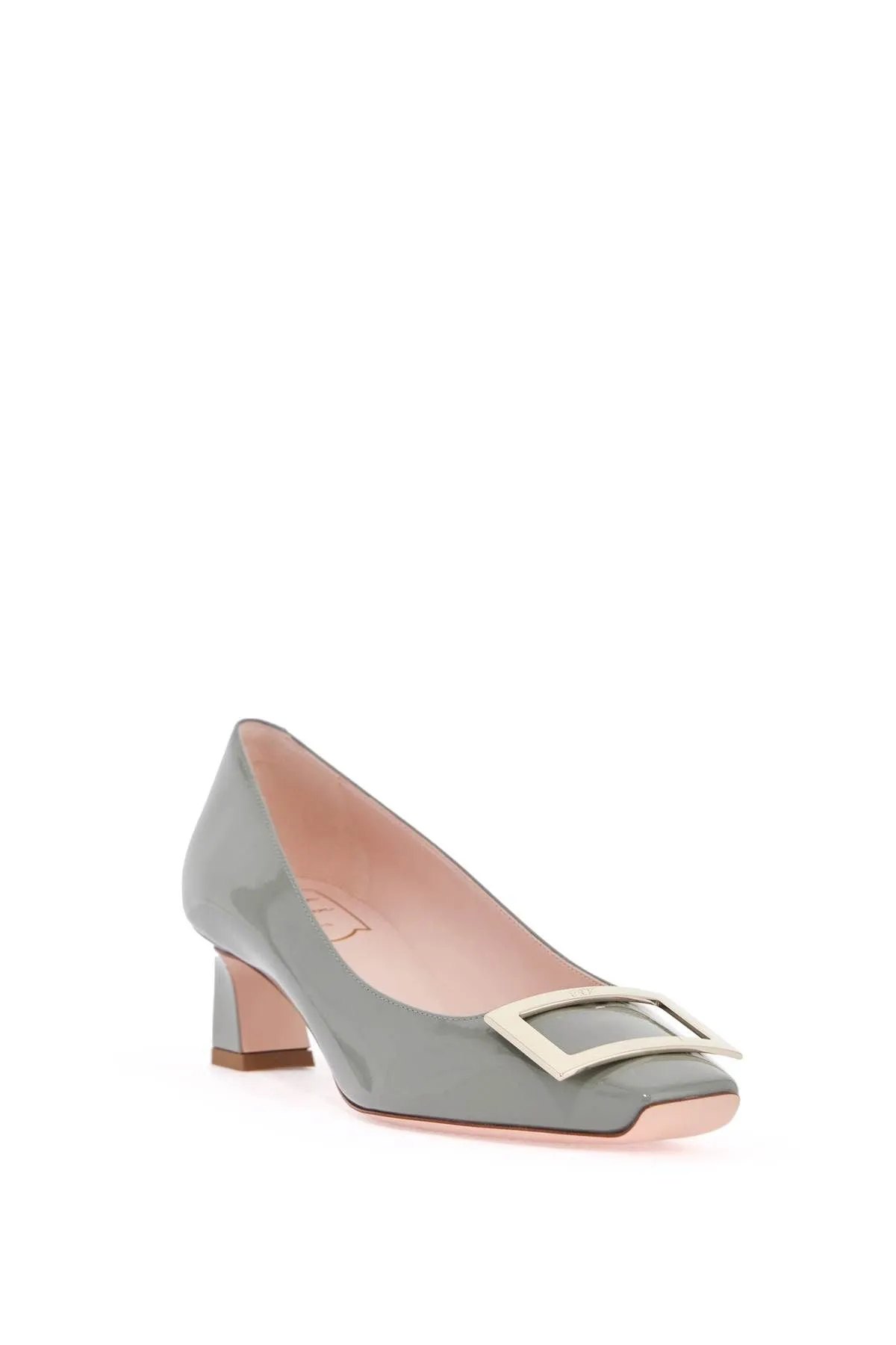 Roger Vivier Glossy Grey Calfskin Pumps With Square Wide Heel