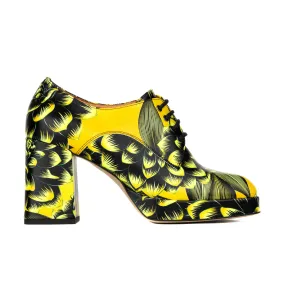 ROULETTE PLATFORM YELLOW - Women's leather oxford pump with platform and block heel