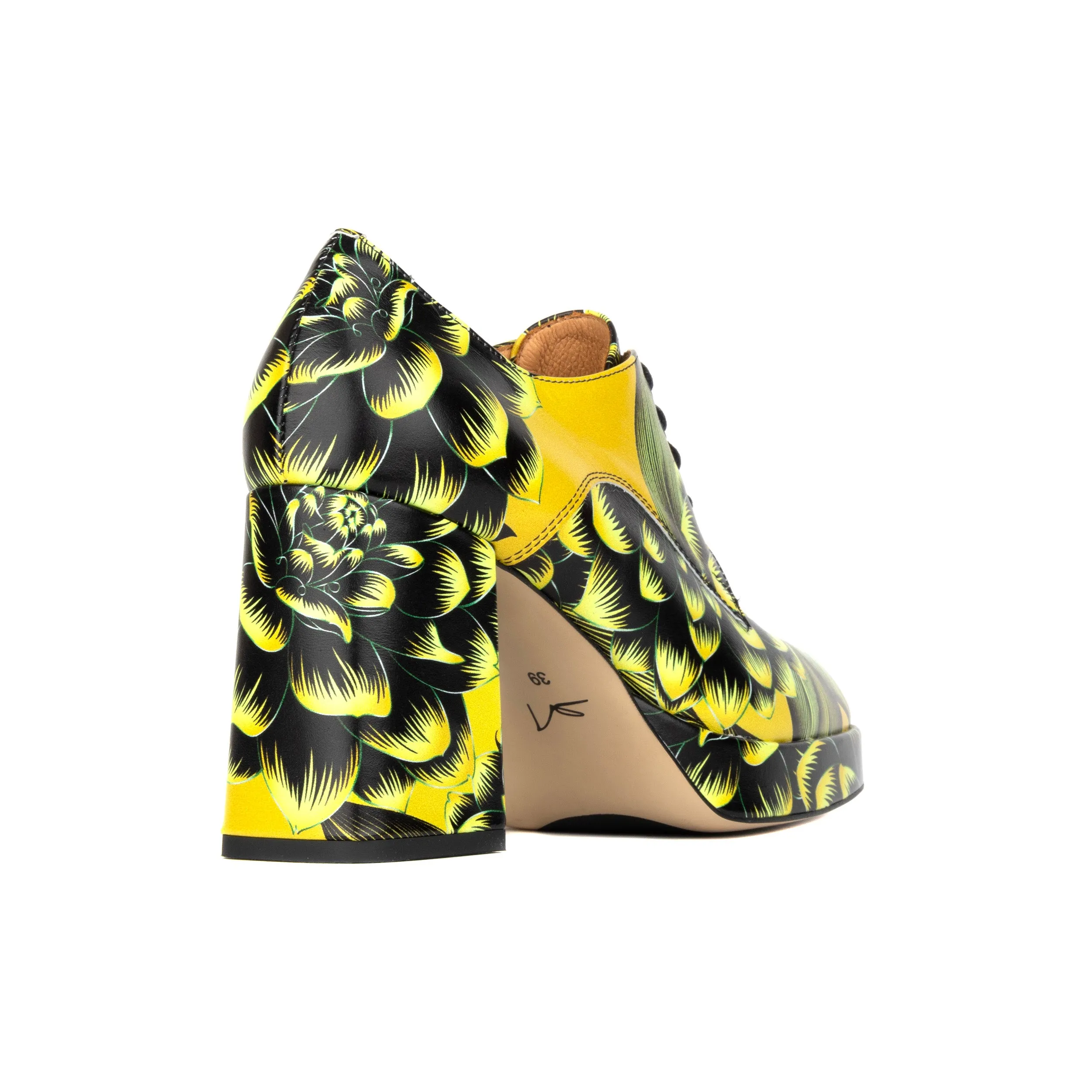 ROULETTE PLATFORM YELLOW - Women's leather oxford pump with platform and block heel