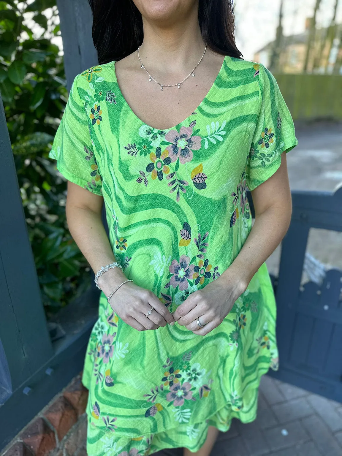 Sabrina Lime Floral Swirl Dress