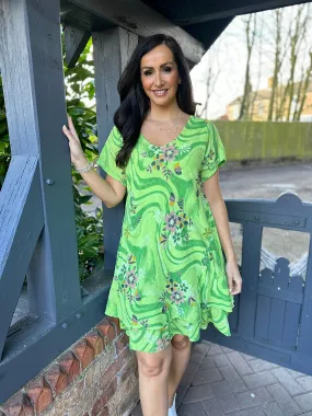 Sabrina Lime Floral Swirl Dress