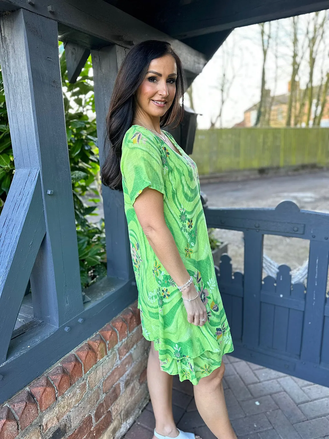 Sabrina Lime Floral Swirl Dress