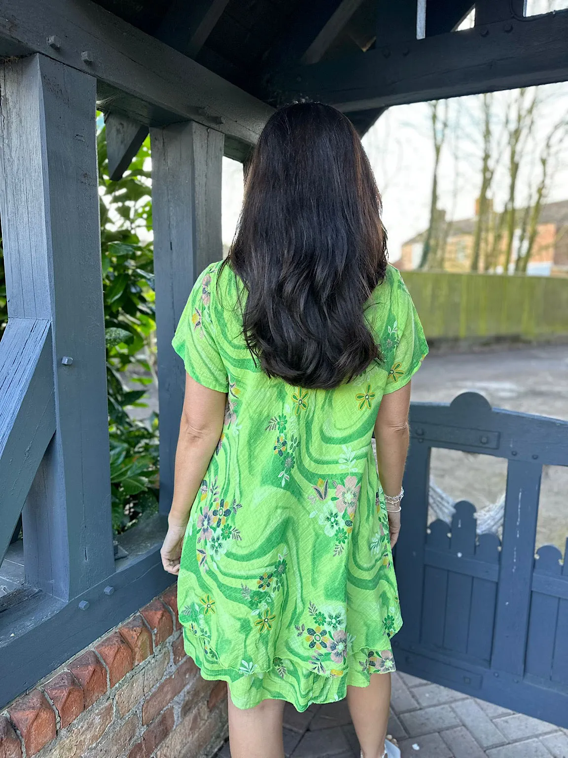 Sabrina Lime Floral Swirl Dress