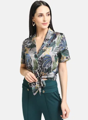 Satin Crop Shirt with Tie-Knot