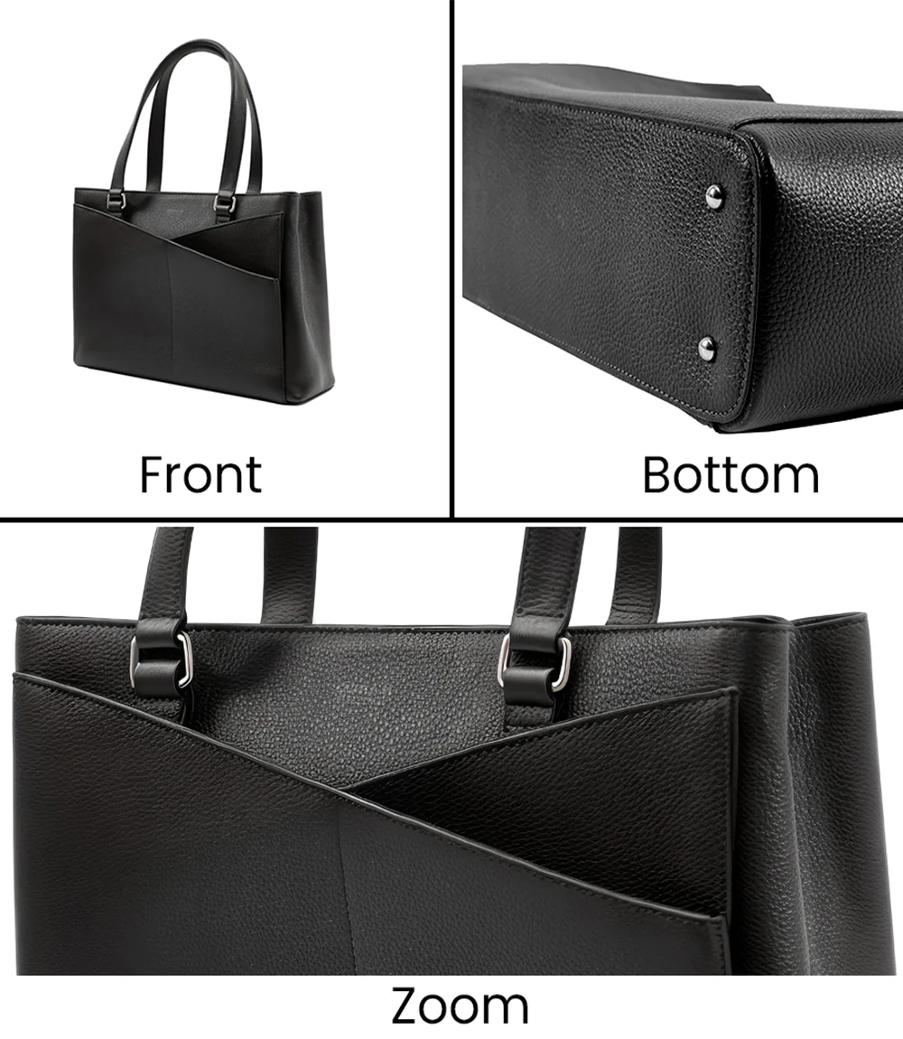 Segura Black Real Leather Tote Bag -  Laptop Bag for Women