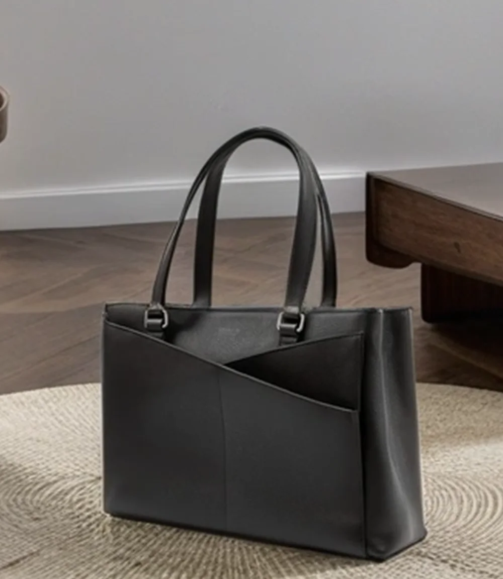 Segura Black Real Leather Tote Bag -  Laptop Bag for Women