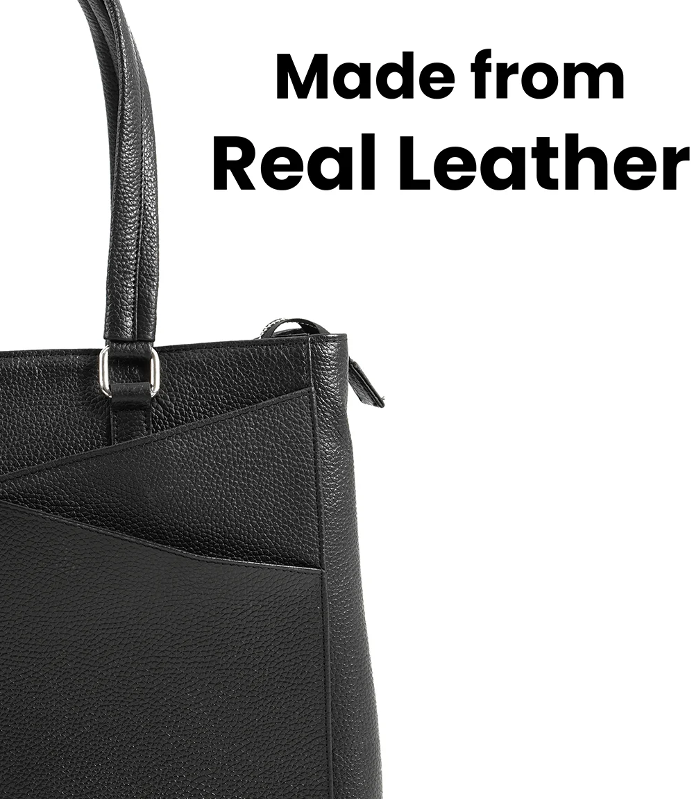 Segura Black Real Leather Tote Bag -  Laptop Bag for Women