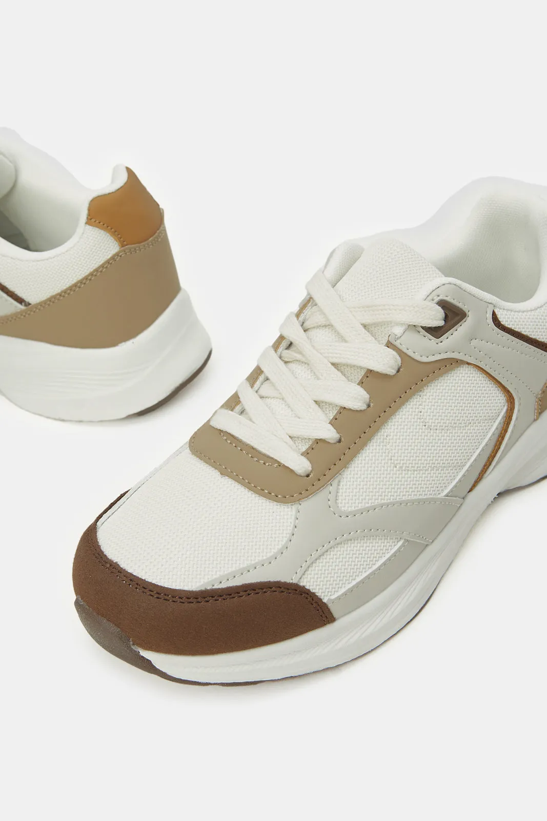 Senior Boys Beige Colour Block Trainer