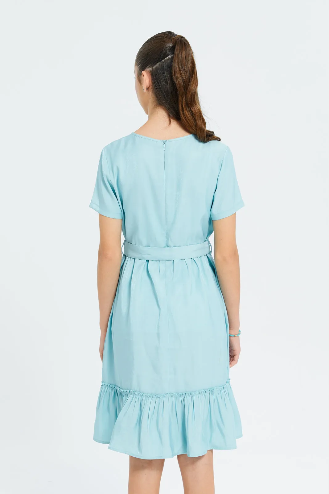 Senior Girls Mint Sateen Layered Dress