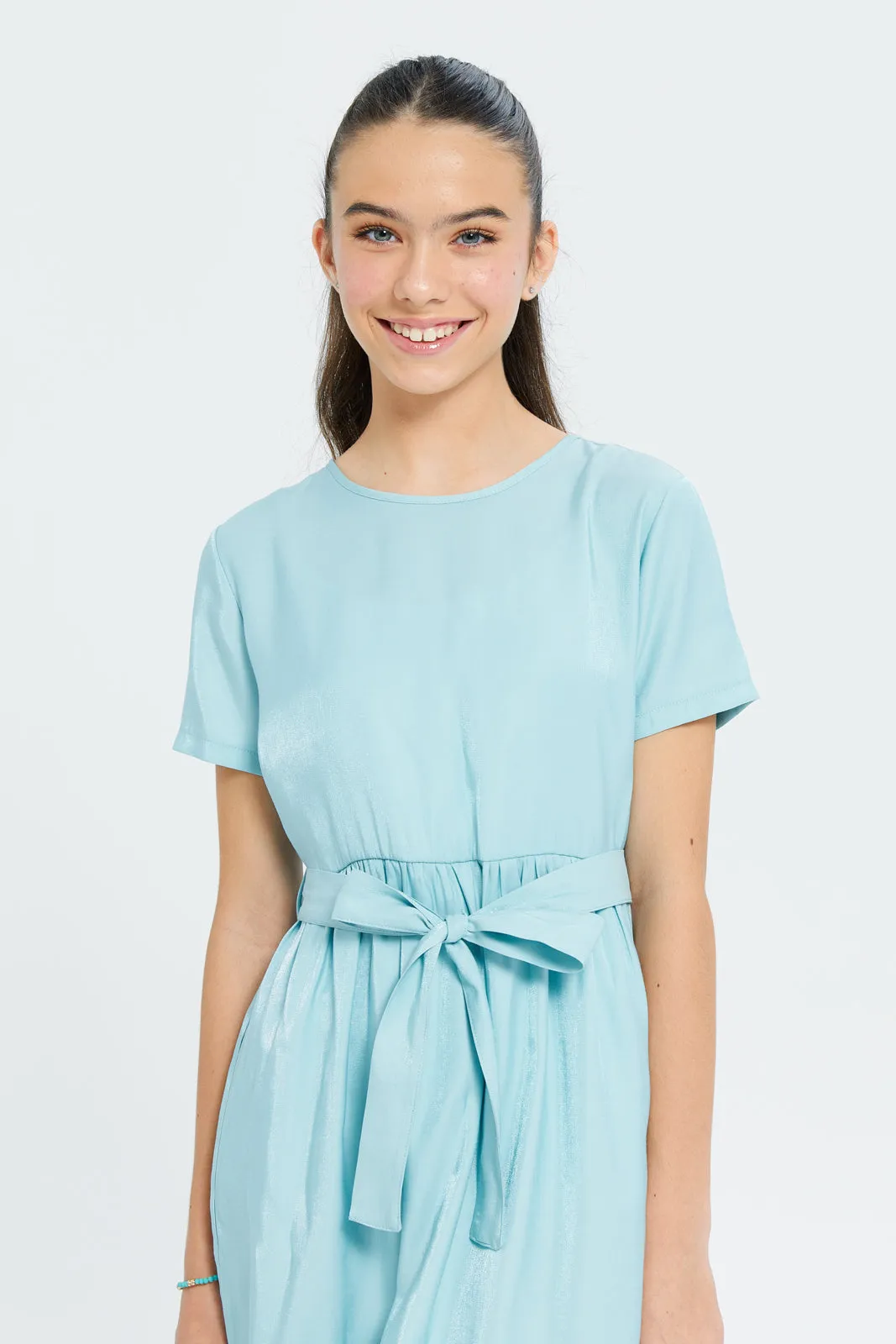 Senior Girls Mint Sateen Layered Dress