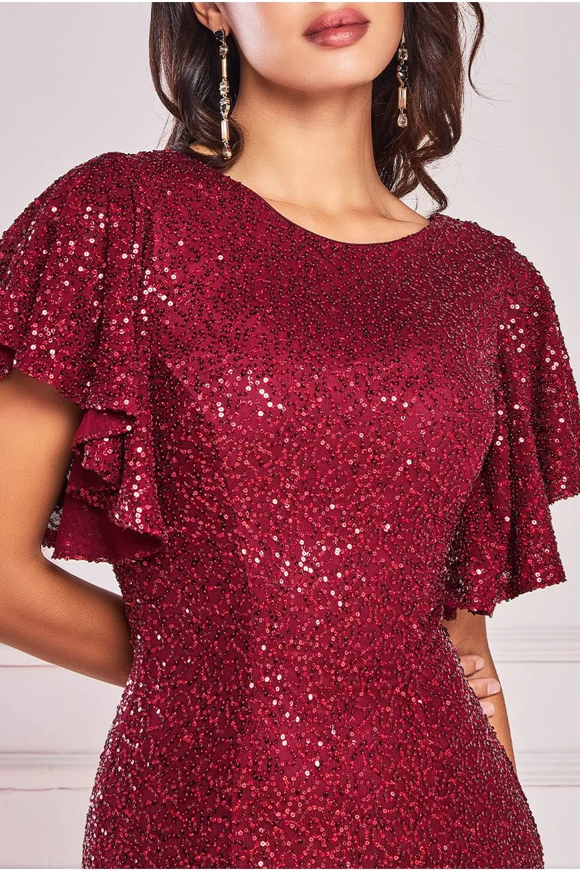 Sequin Flutter Sleeve Maxi Dress by Goddiva