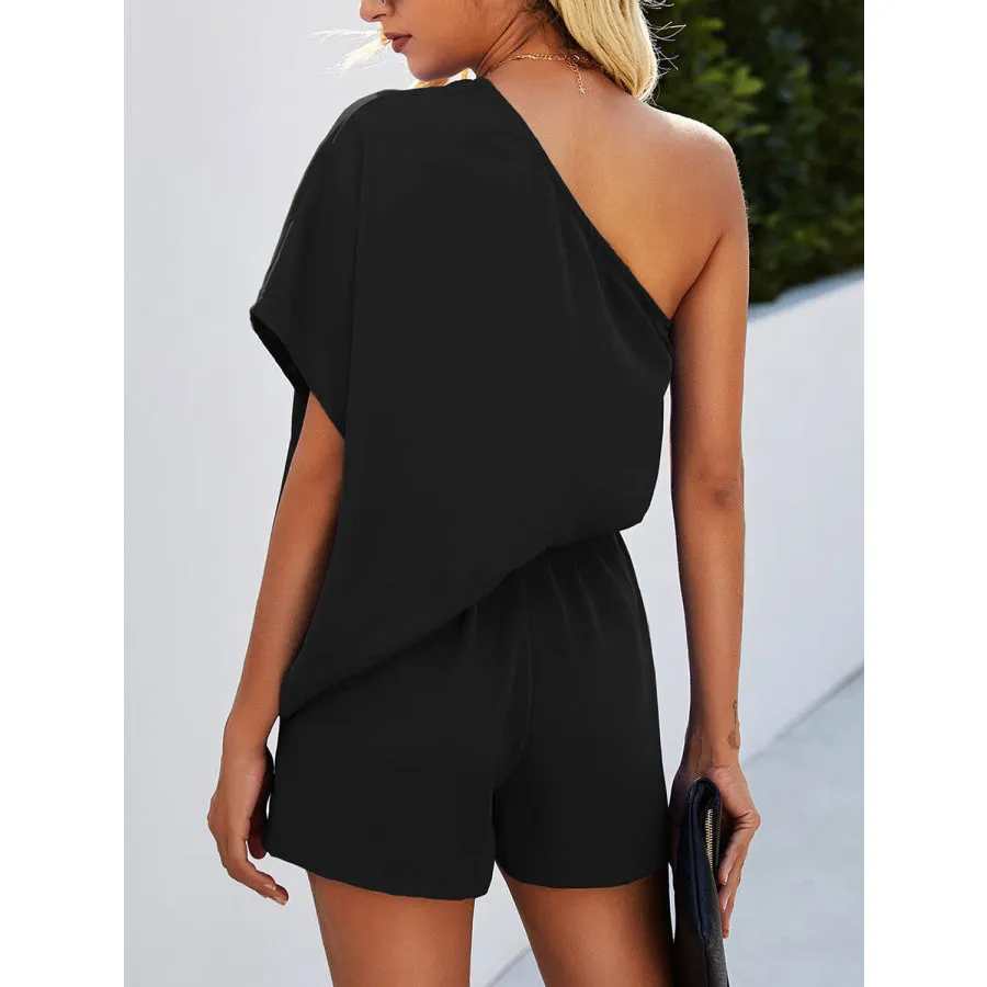 Single Shoulder Batwing Sleeve Romper