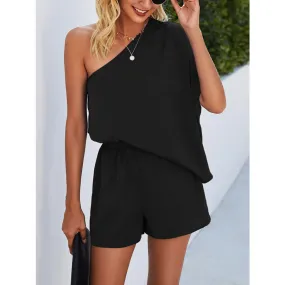 Single Shoulder Batwing Sleeve Romper