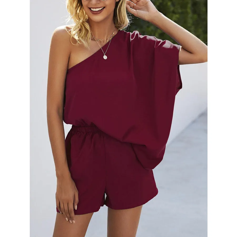 Single Shoulder Batwing Sleeve Romper