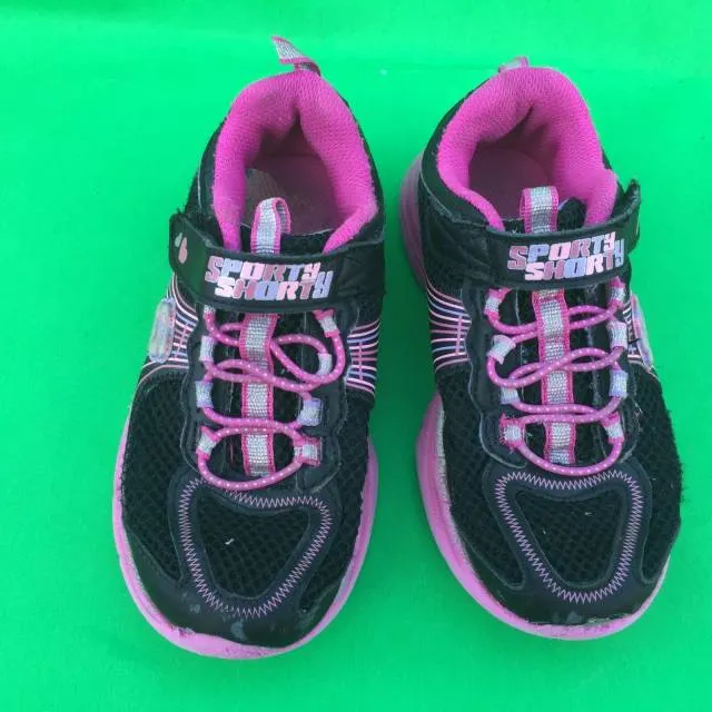 Skechers kid girl's fashion black running walking leather shoe size--12