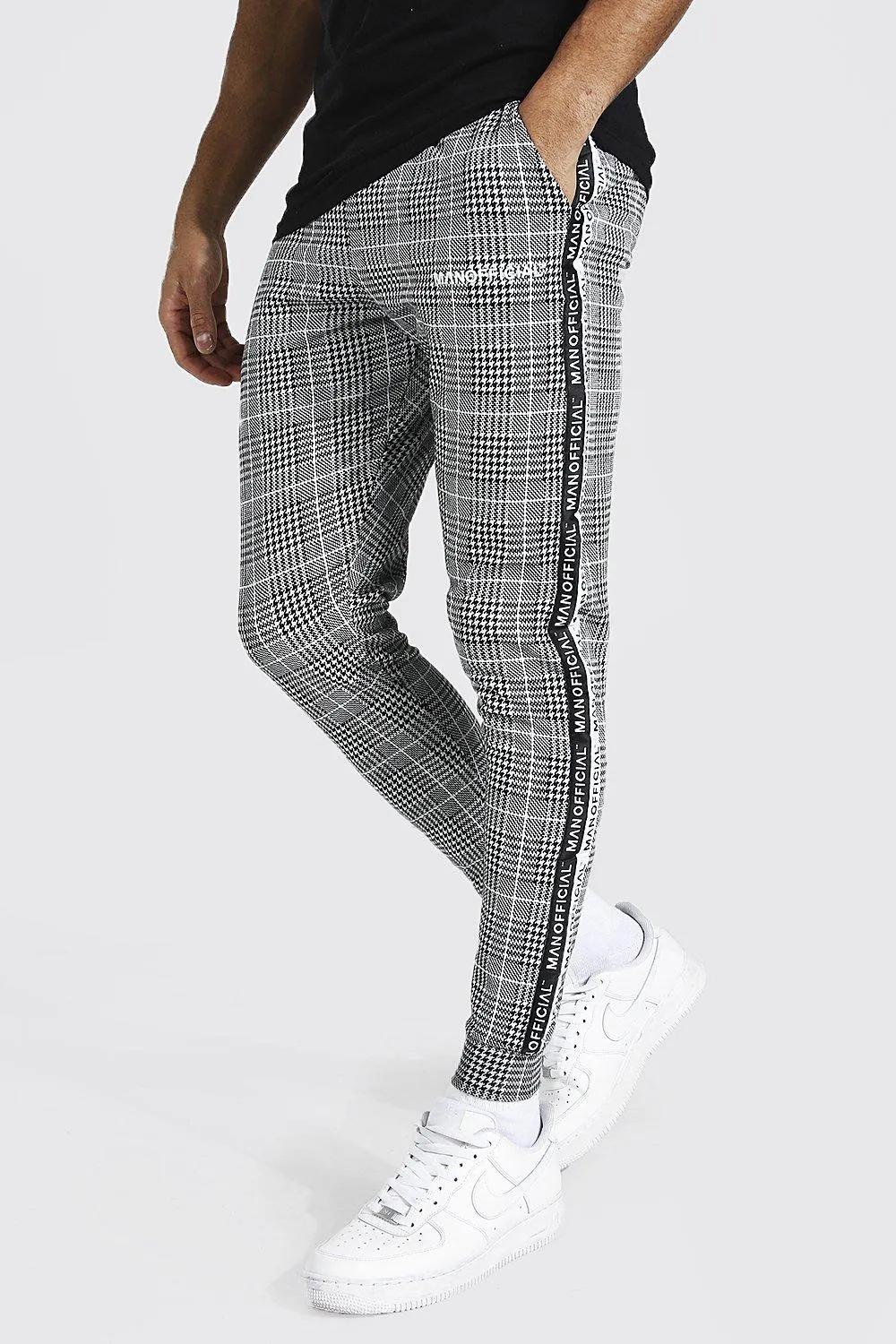 Skinny Man Official Tape Jacquard Joggers | boohooMAN UK