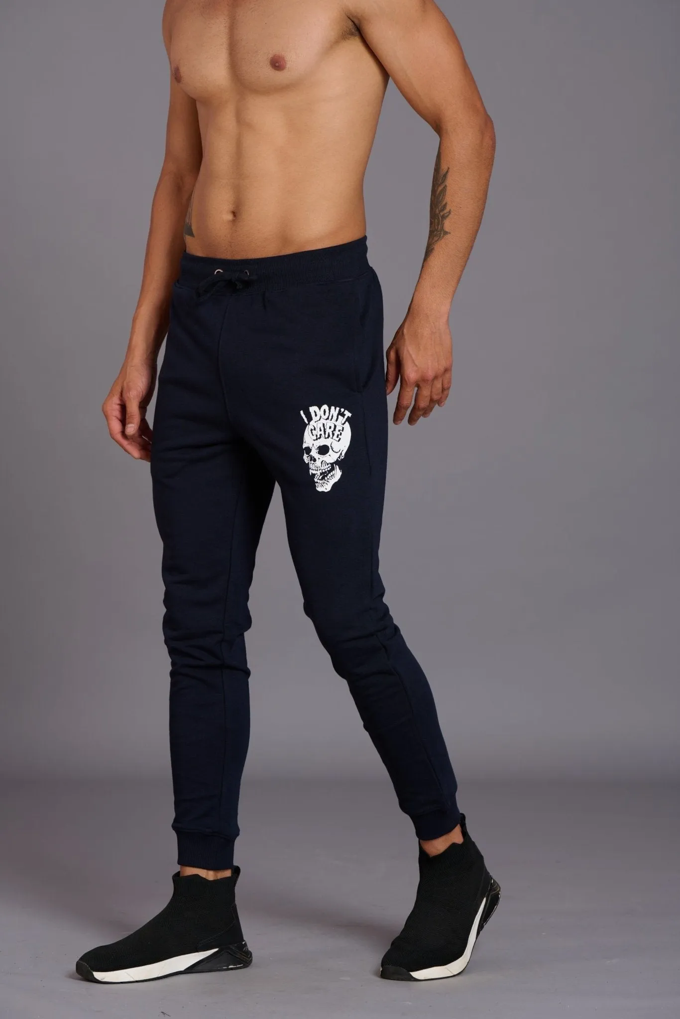 Skull & I Don’t Care Printed Black Joggers for Men