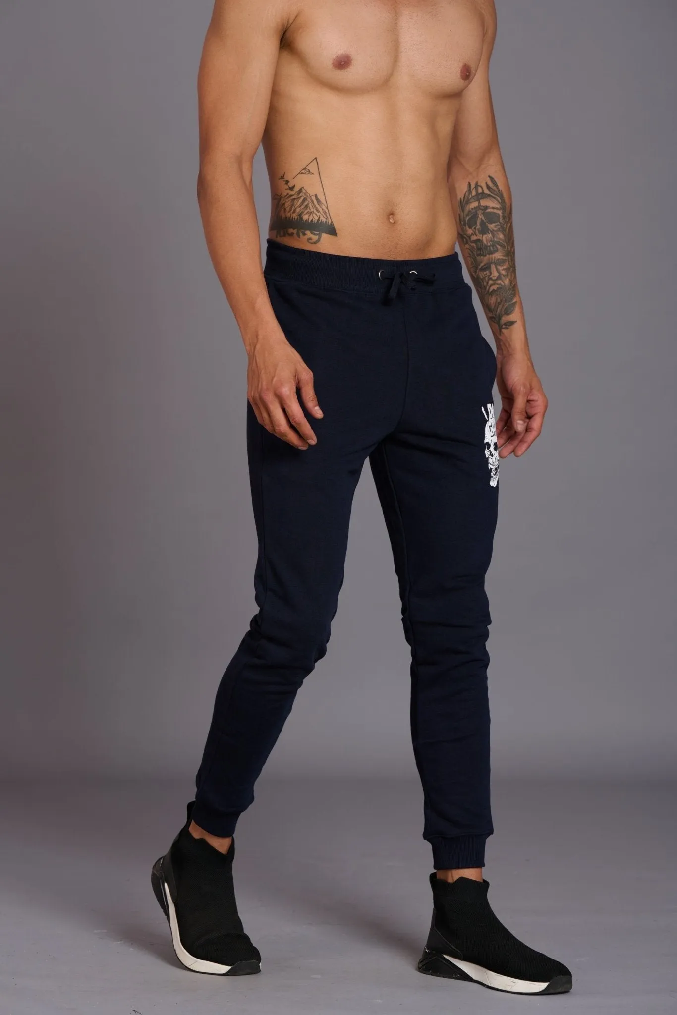 Skull & I Don’t Care Printed Black Joggers for Men