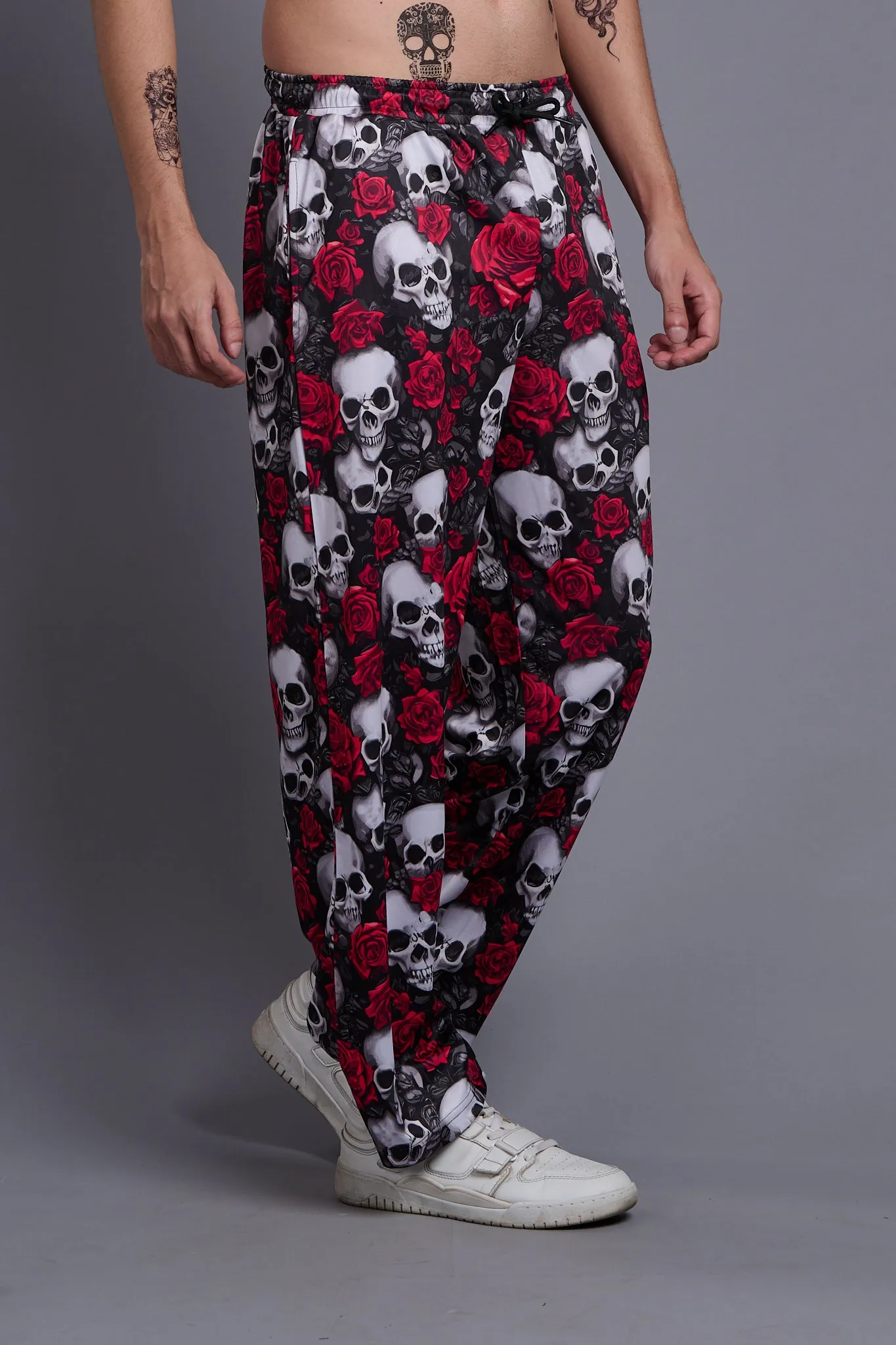 Skull with Rose Printed Black Joggers for Men