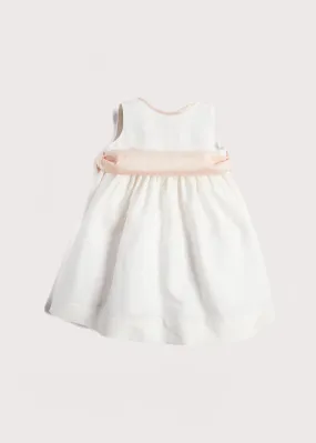 Girls Sleeveless Flower Girl Dress in Ivory with Pink Silk Sash (Sizes 12 months to 10 years)