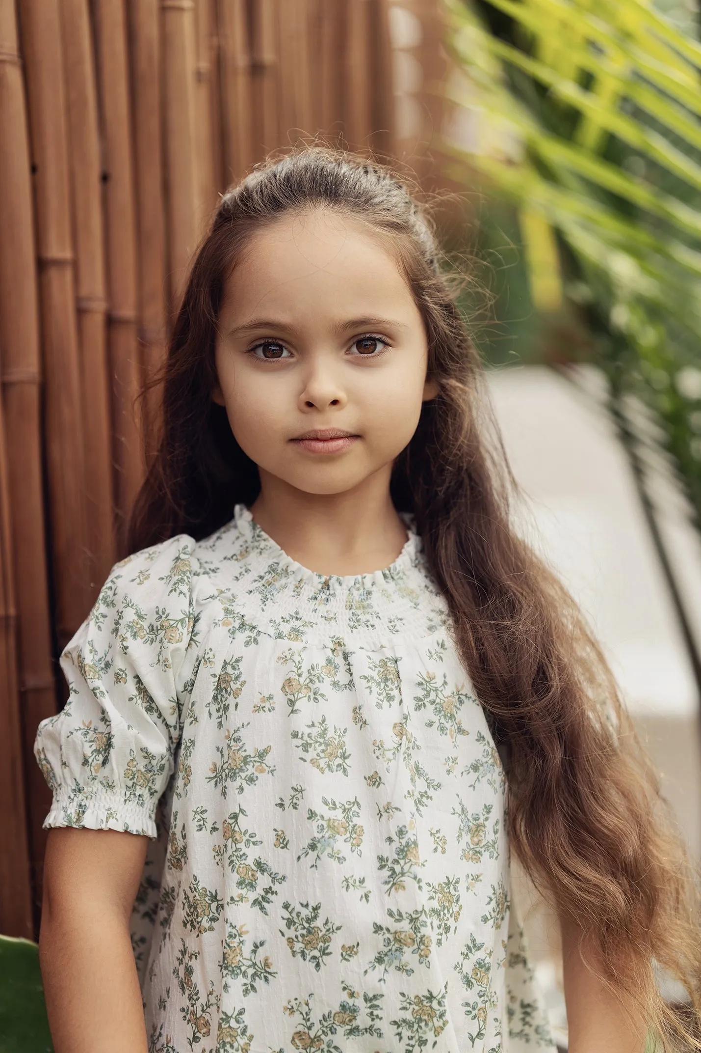 Smocked Floral Short Sleeve Dress | White