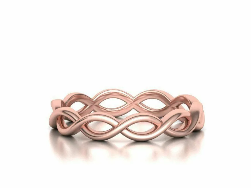 Solid Rose Gold Weave Band Ring - Simple Elegant Ladies Jewelry (CGR69R)