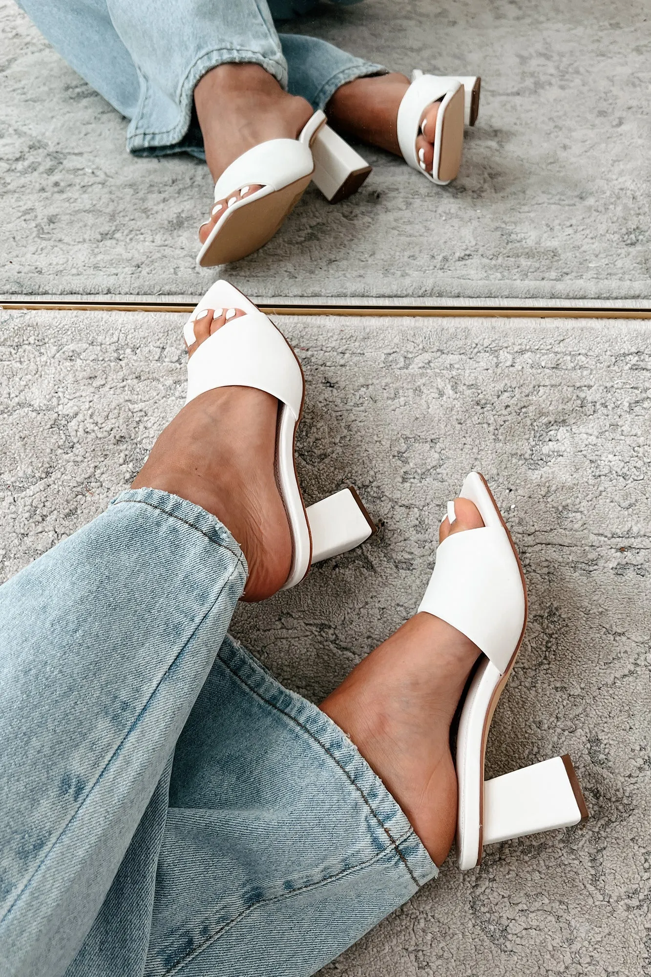 Style Points Square Toe Block Heel Sandals (White PU)