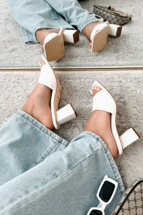 Style Points Square Toe Block Heel Sandals (White PU)