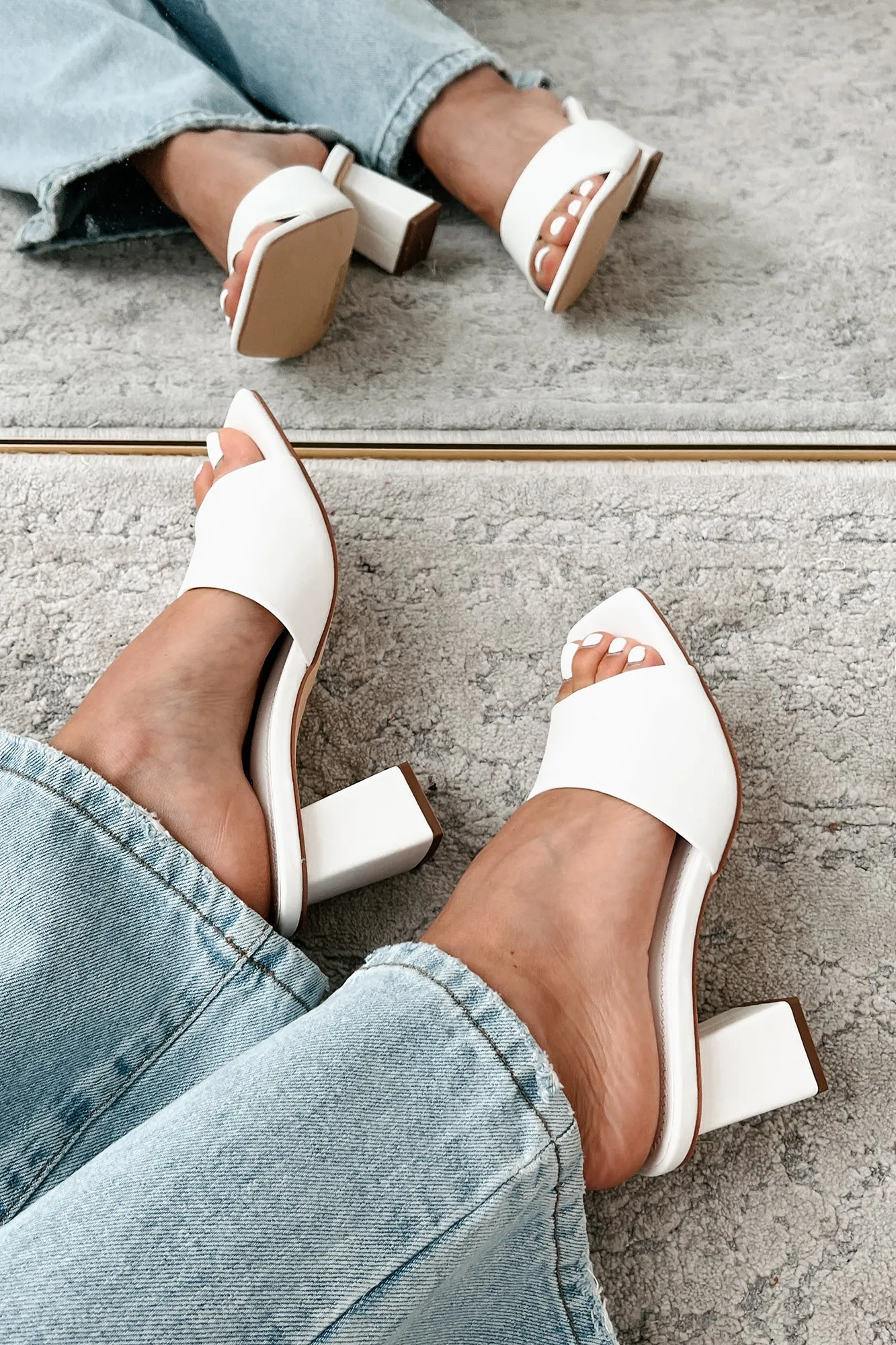 Style Points Square Toe Block Heel Sandals (White PU)