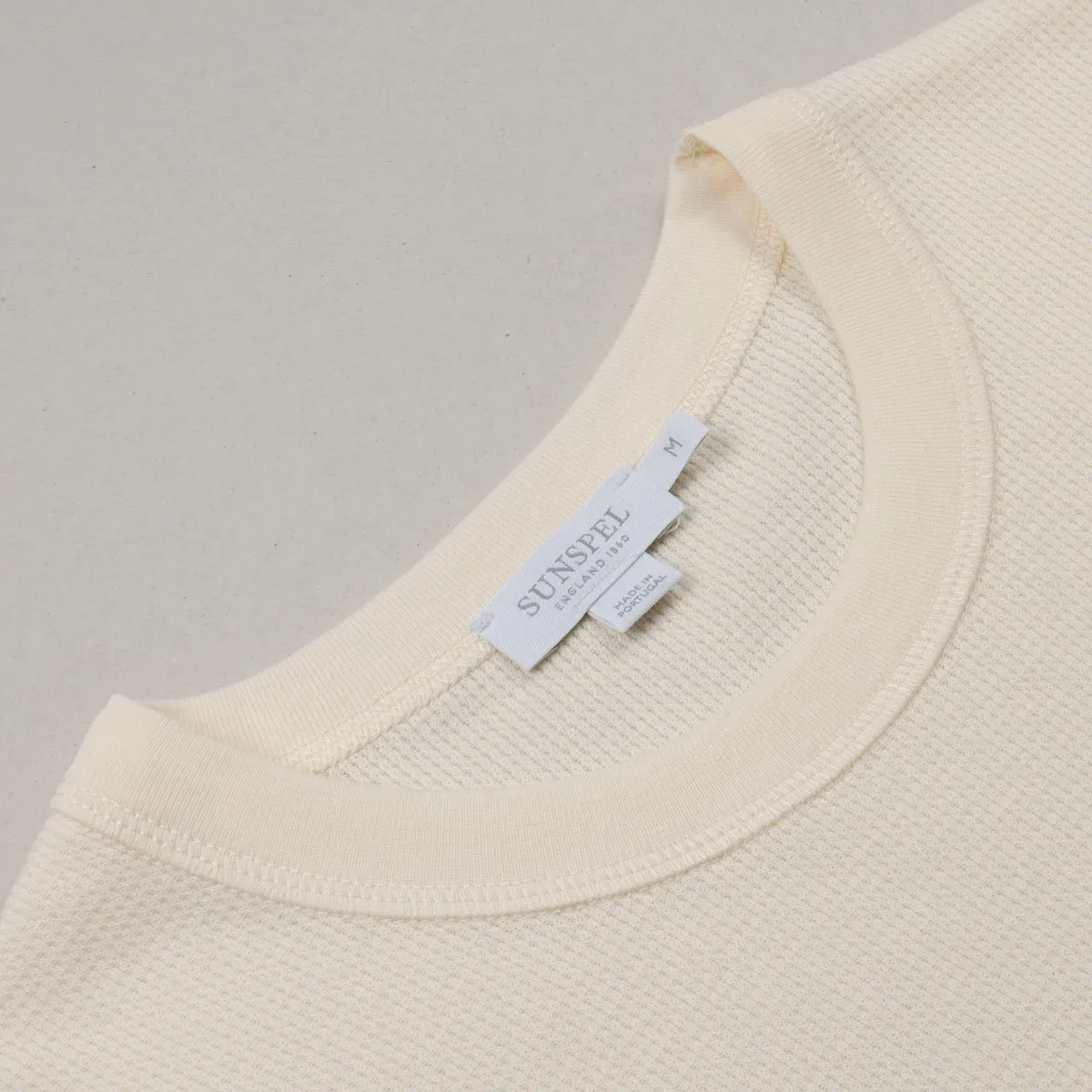 Sunspel Off-White Long Sleeve Crew Neck Waffle T-shirt