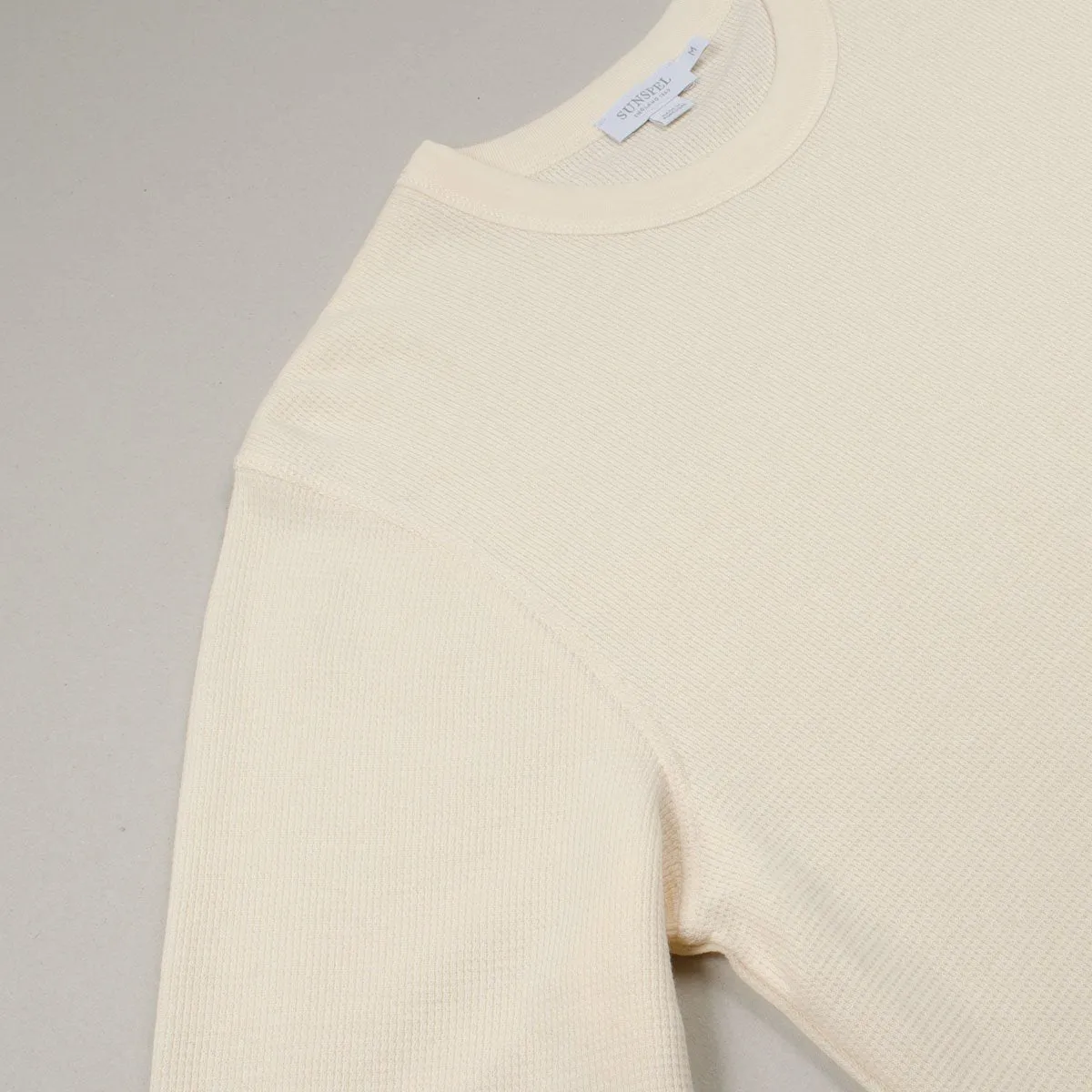 Sunspel Off-White Long Sleeve Crew Neck Waffle T-shirt