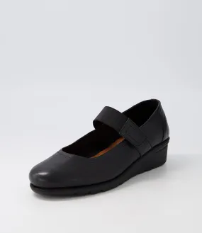 SUPERSOFT Labor Black Leather Wedges