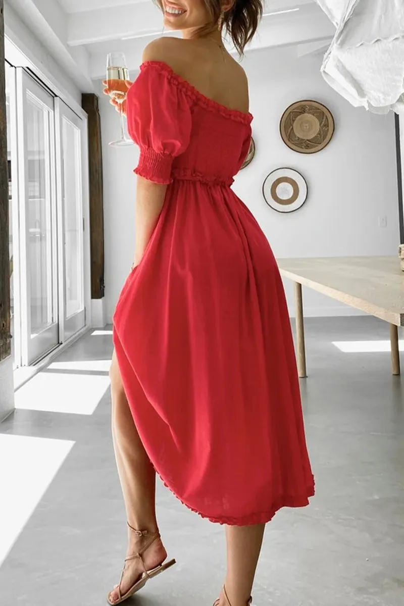 Sweet Elegant Solid Solid Color Off the Shoulder A Line Dresses(3 Colors)