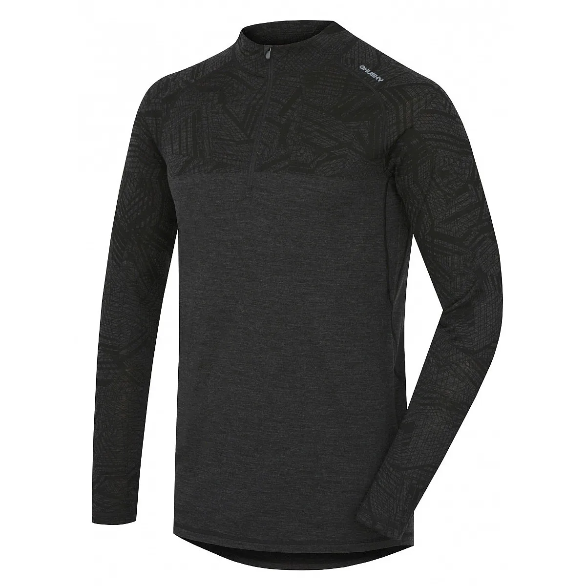 T-Shirt Husky Merino 100 Zip LS - Black - men´s