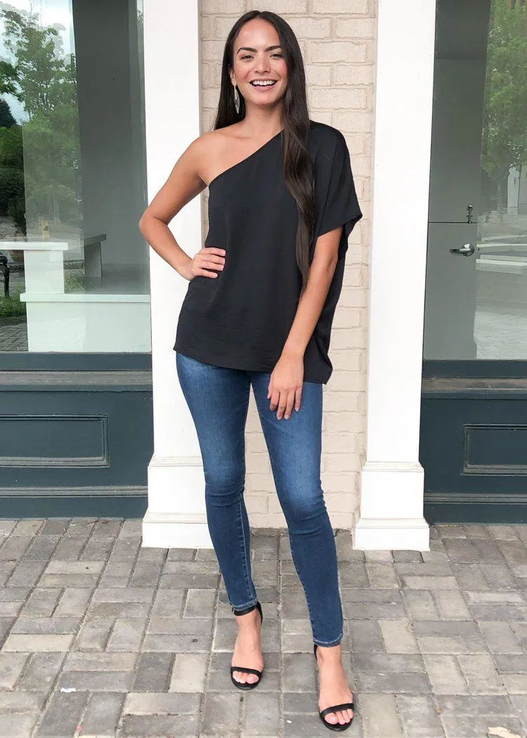 Teagan One Shoulder Blouse - Black