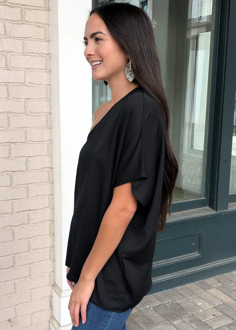 Teagan One Shoulder Blouse - Black