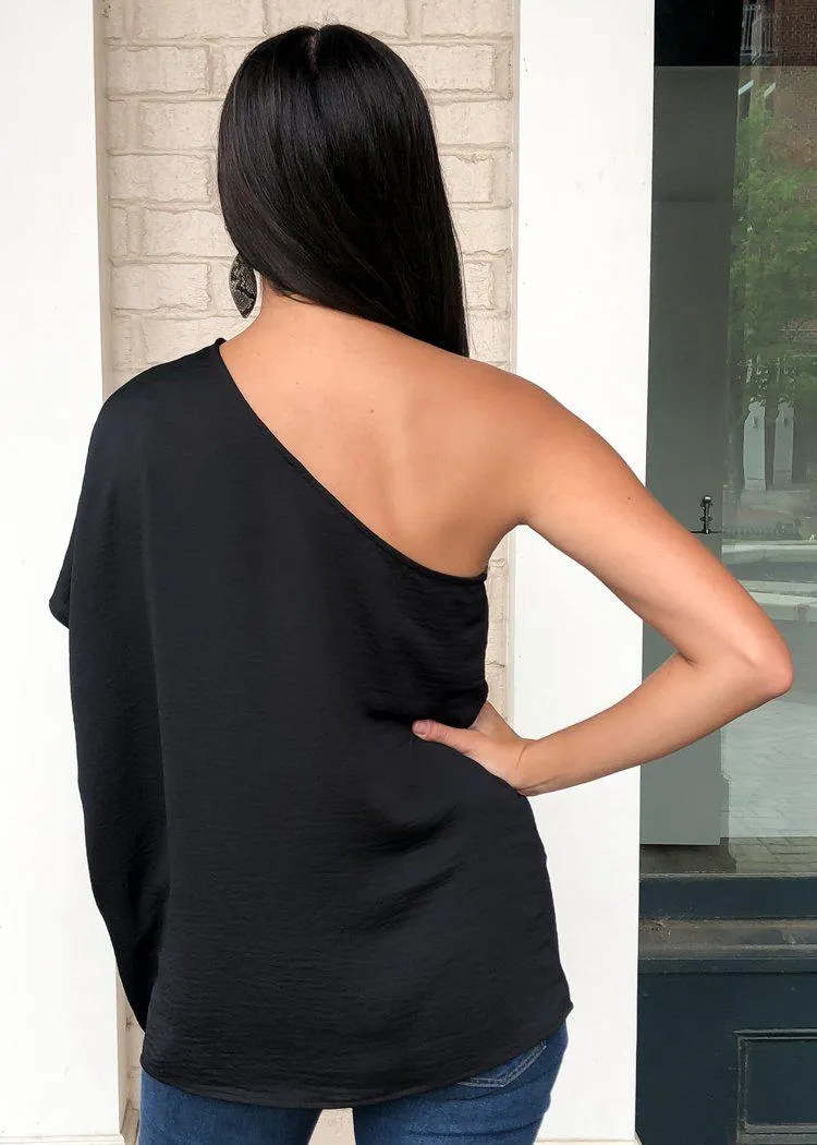 Teagan One Shoulder Blouse - Black