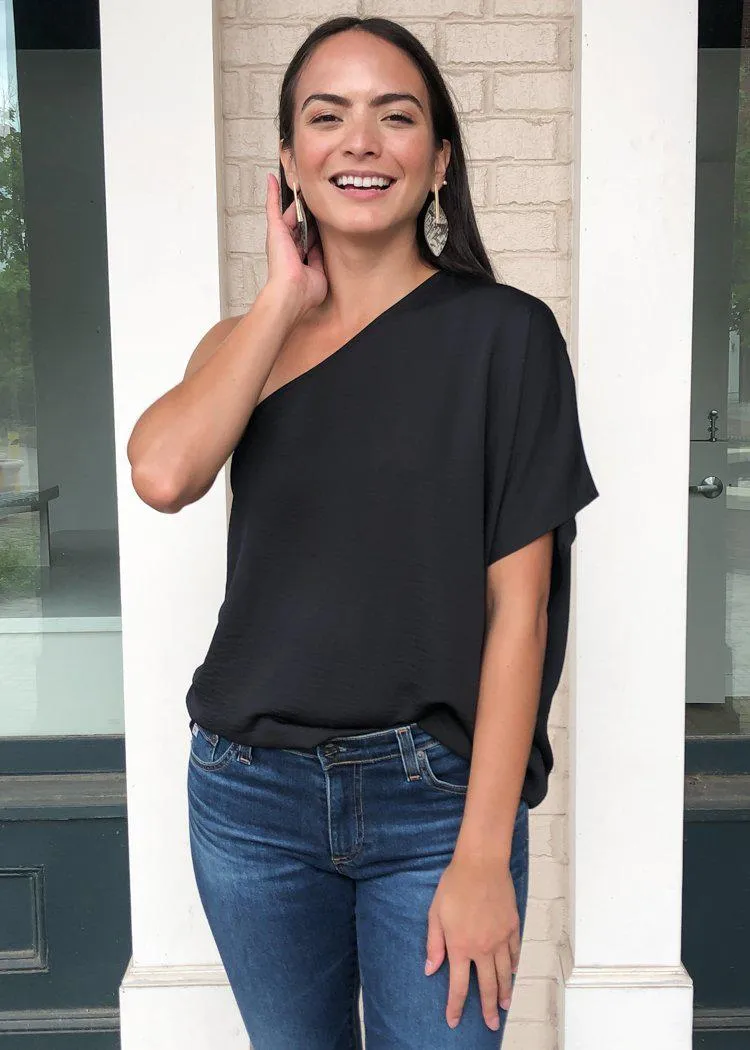 Teagan One Shoulder Blouse - Black