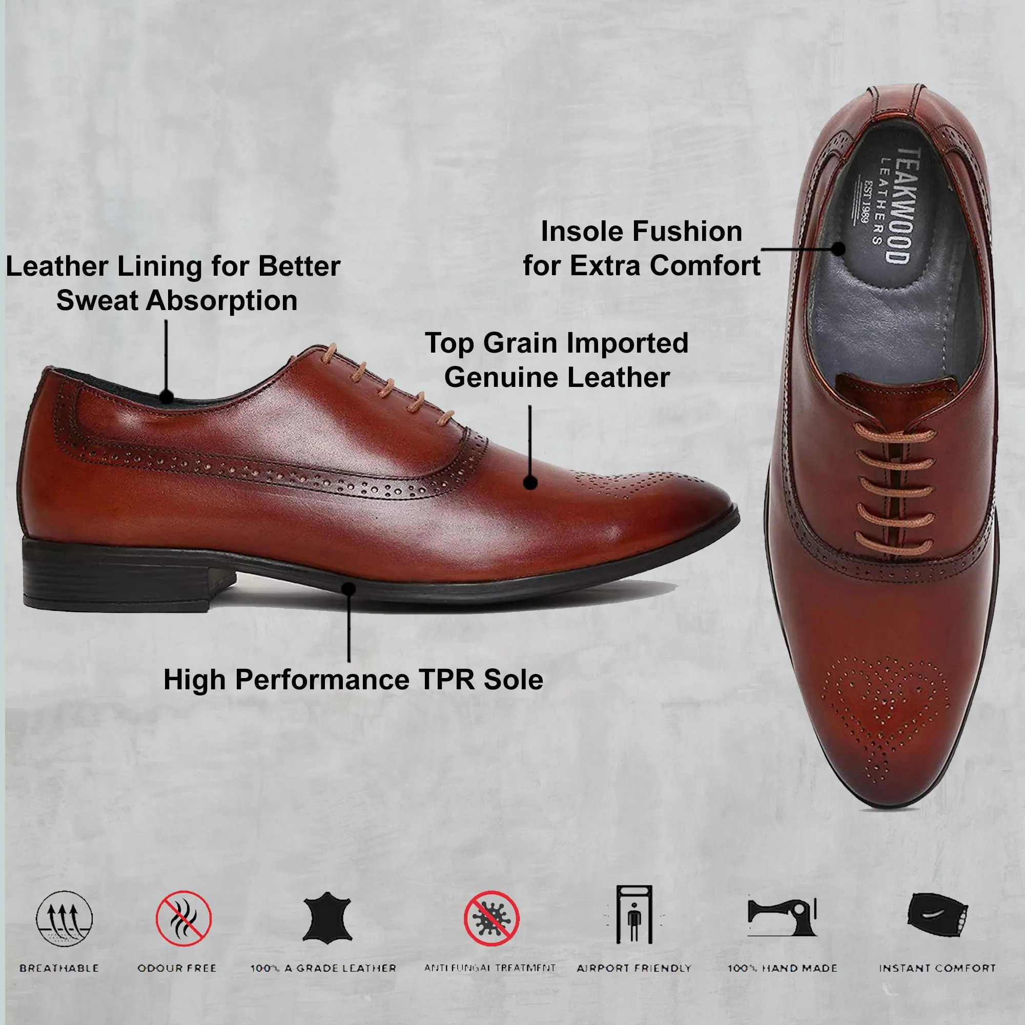 Teakwood Genuine Leather Brown Shoes