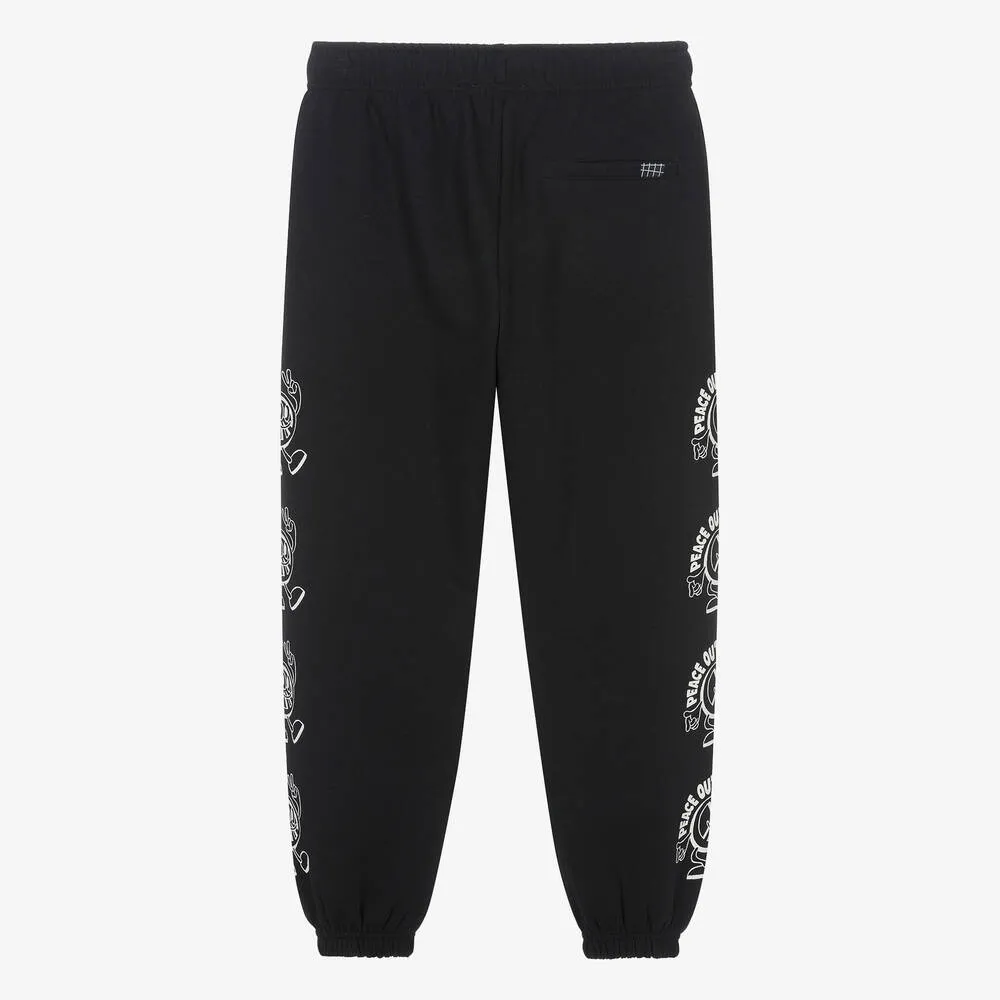 Teen Boys Black Cotton Peace Out Joggers