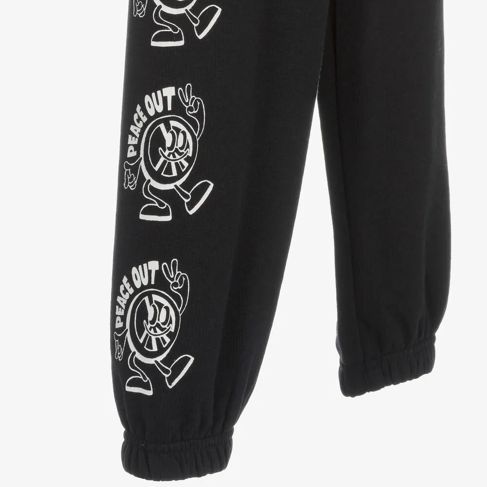 Teen Boys Black Cotton Peace Out Joggers