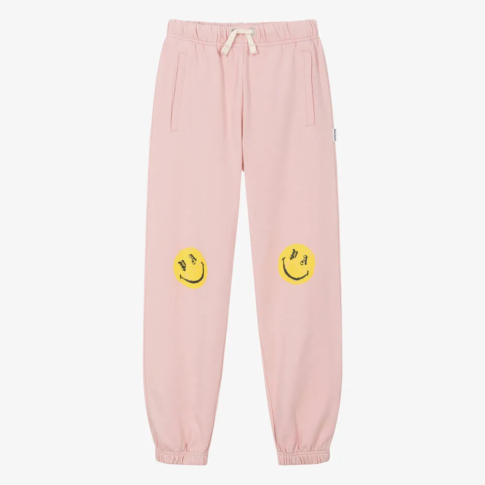 Teen Girls Pink Smiley Cotton Joggers