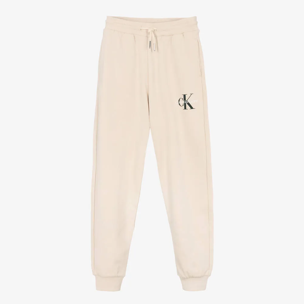 Teen Pale Beige Cotton Logo Joggers