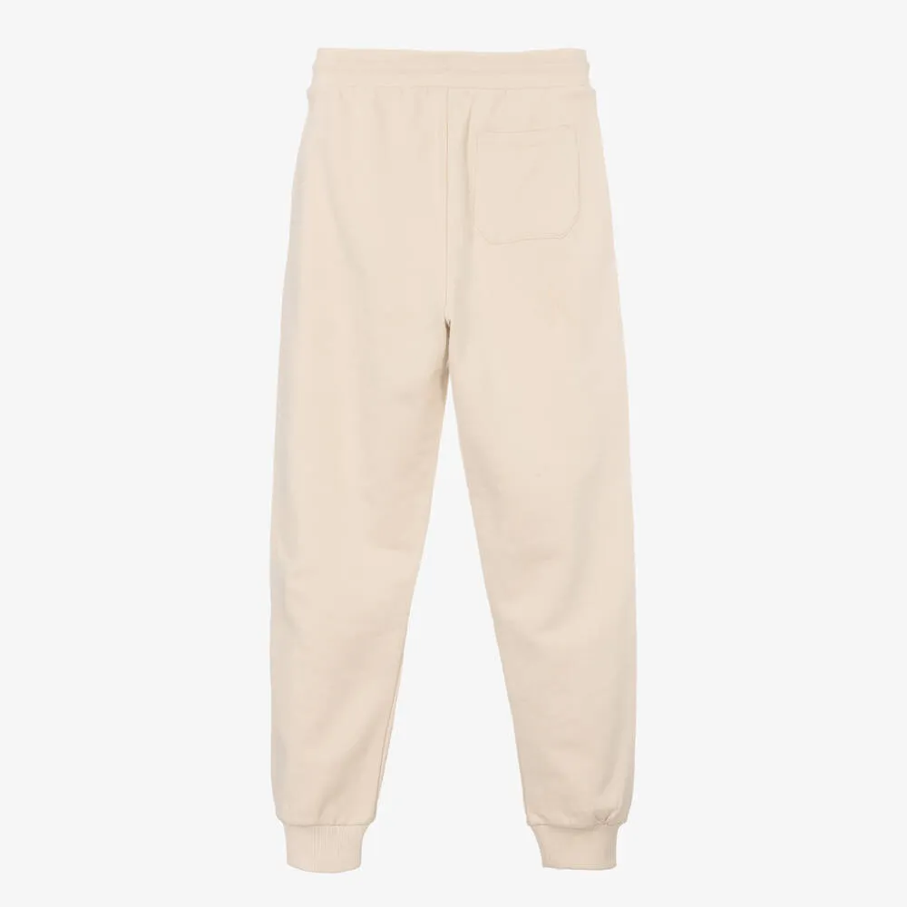 Teen Pale Beige Cotton Logo Joggers